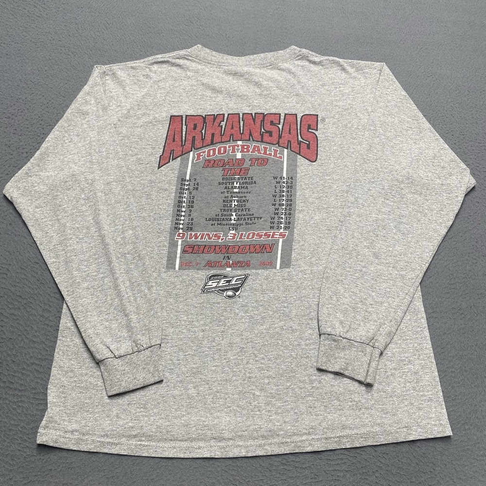 VTG Arkansas Razorbacks Shirt Mens Large Gray NCAA Football Delta Long Sleeve